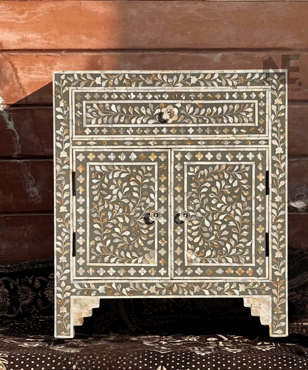 Grey Mother of Pearl Bedside Table – Front View