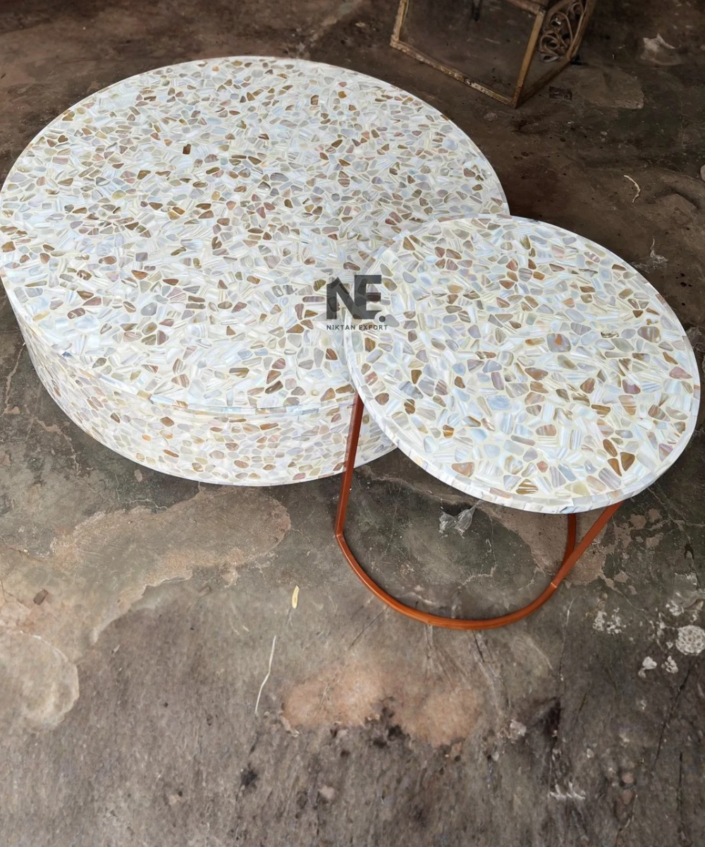 Round mother of pearl inlay coffee table