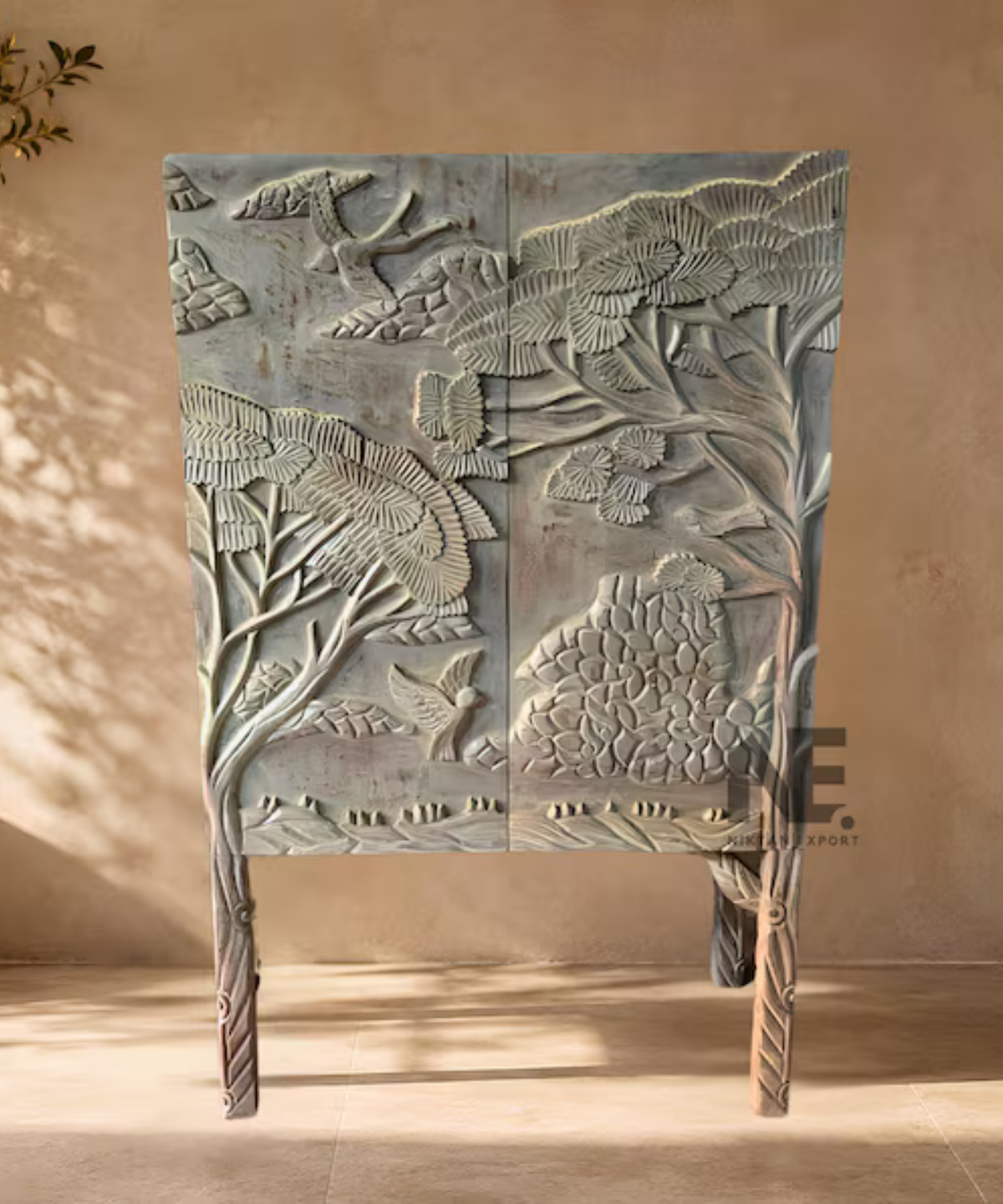 solid mango wood landscape bar cabinet