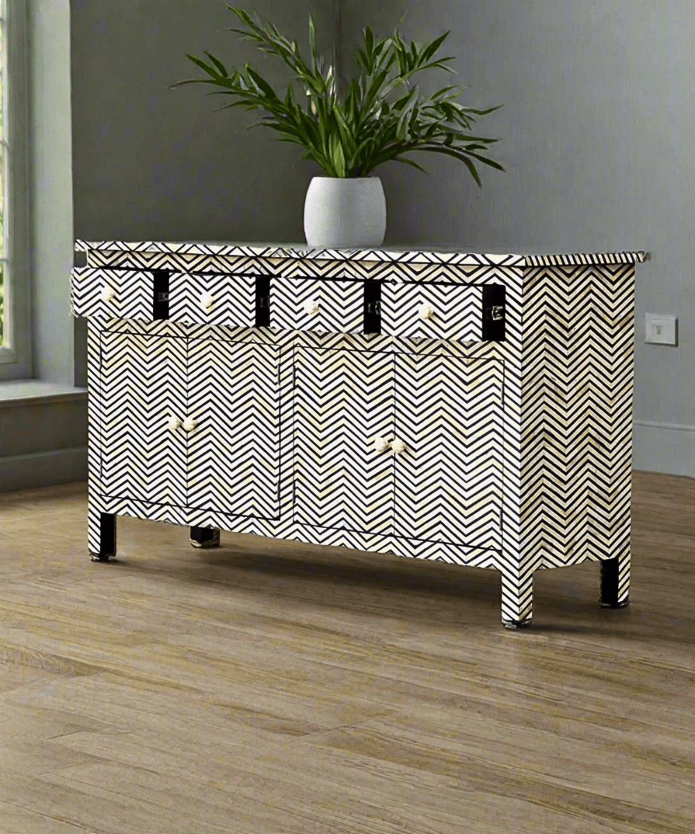 Niktan Export Bone Inlay Sideboard Black Chevron Design - NikTan Export