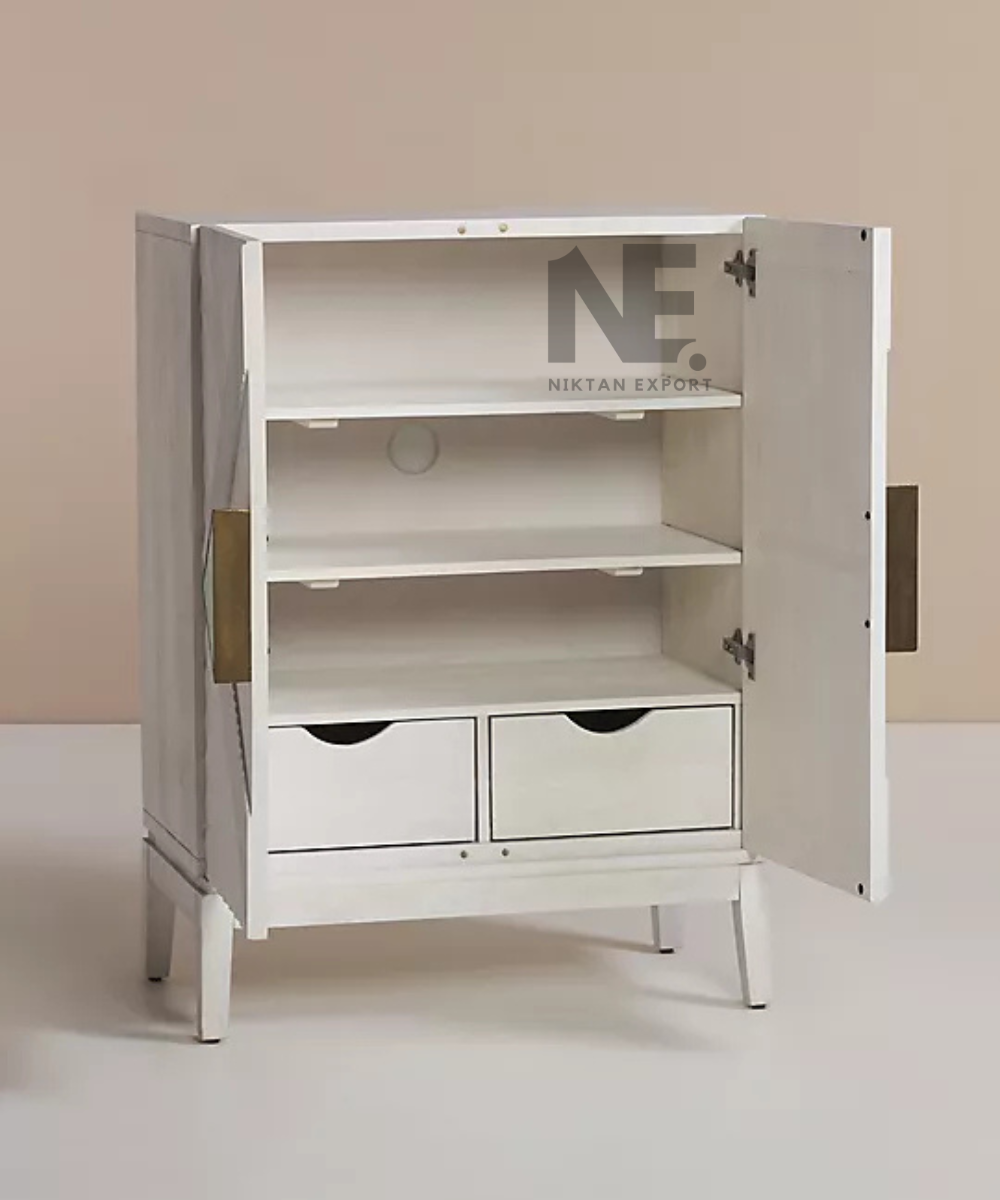 Modern white cabinet with turquoise centre decoration