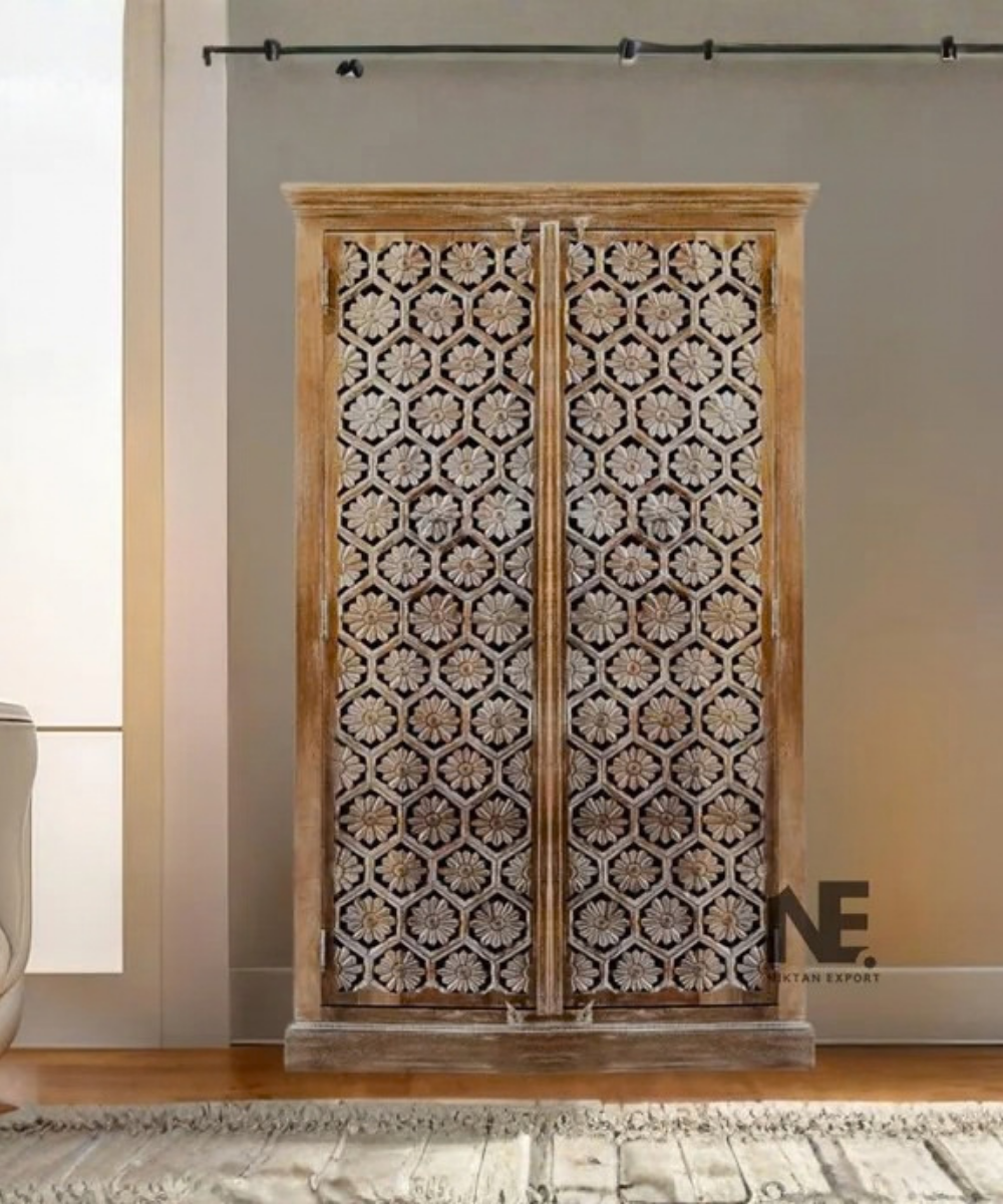 hand carved mango wood armoire