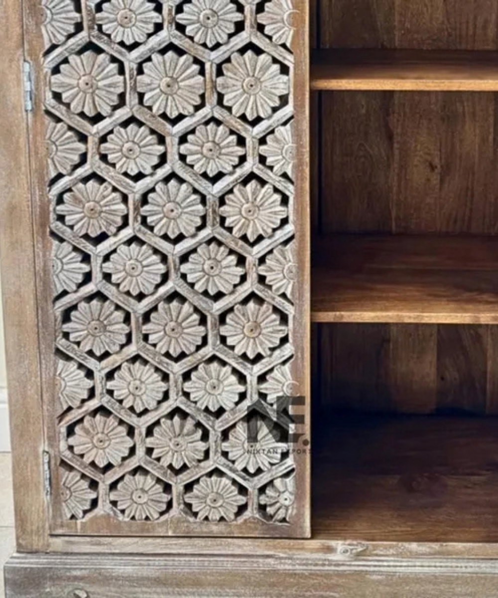 hand carved floral wooden wardrobe