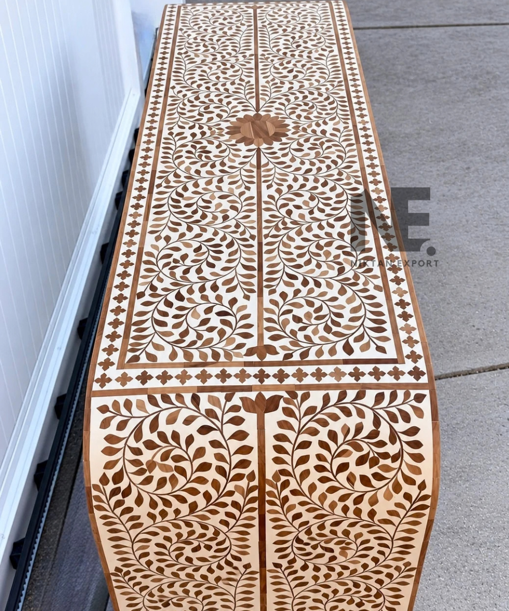 Bone Inlay Dresser – 6-Drawer Floral Vine Wooden Chest