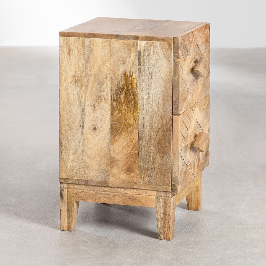 Handcarving Mango Wood Bedside Table - NikTan Export