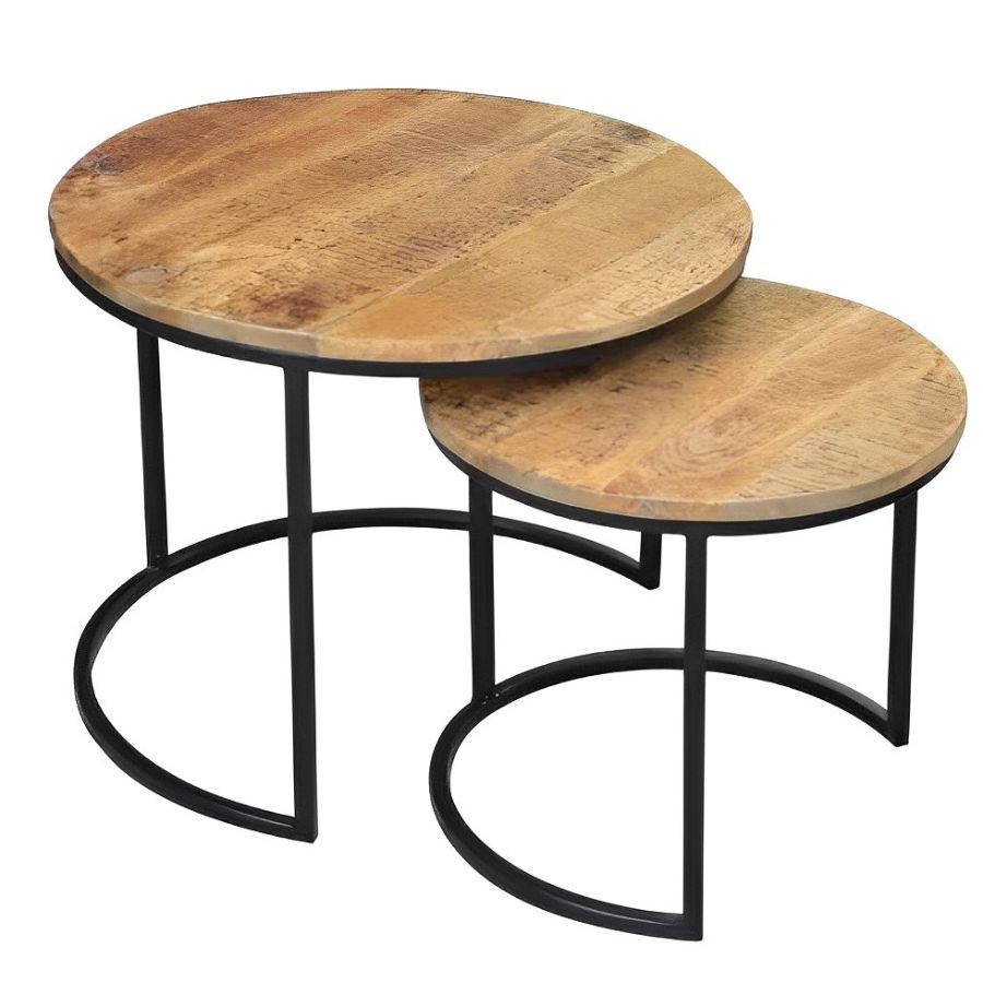 Industrial Set of 2 Side Tables ELEMENTS 57cm Mango Wood - NikTan Export