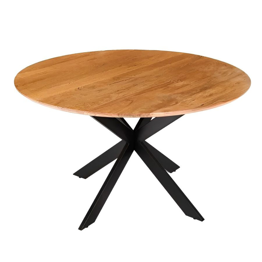 Acacia Wood With Metal Round Natural Dining Table 130cm Star Frame - NikTan Export