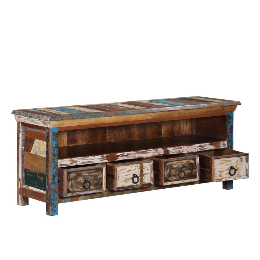 Jhalamand Reclaimed Wood TV Console In Distress Finish For TVs Up To 55" - NikTan Export