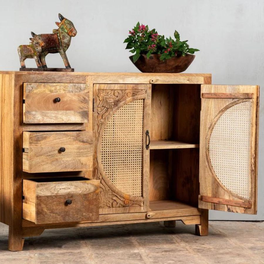 Handcrafted Natural Cane Sideboard Cabinet - NikTan Export