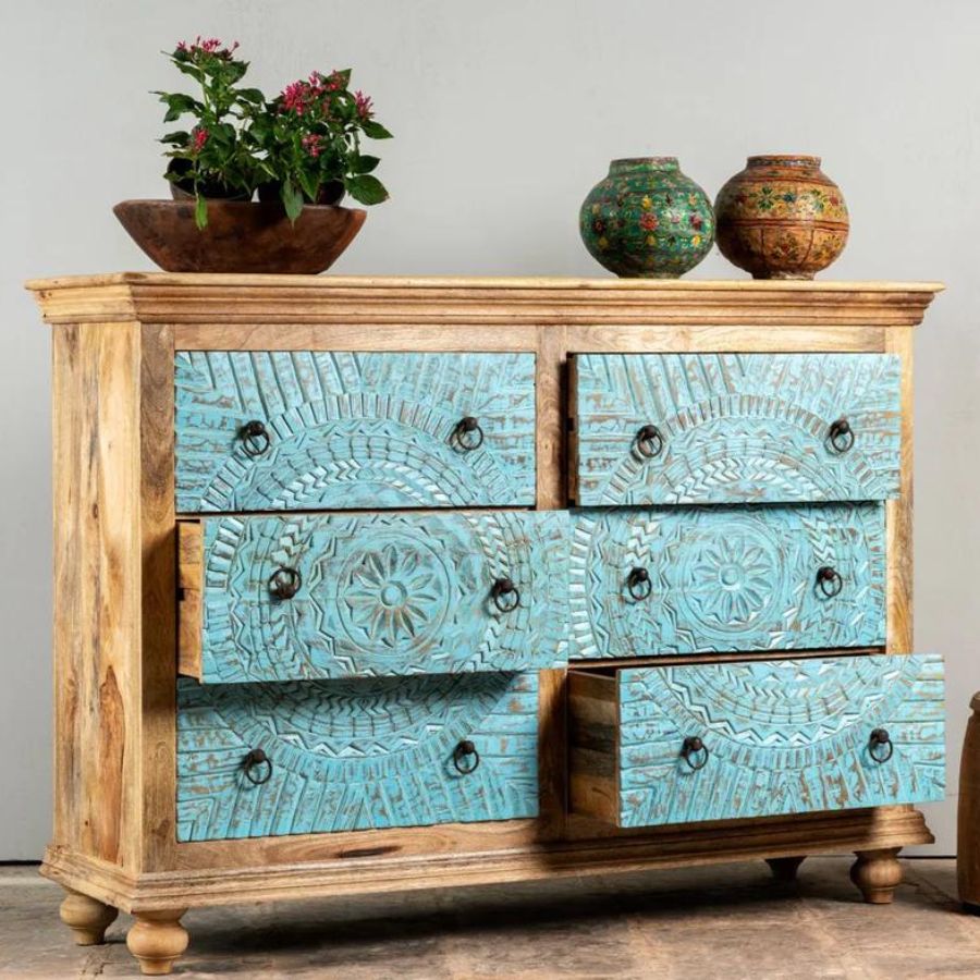 Hand carved 6 drawer dresser sideboard - NikTan Export