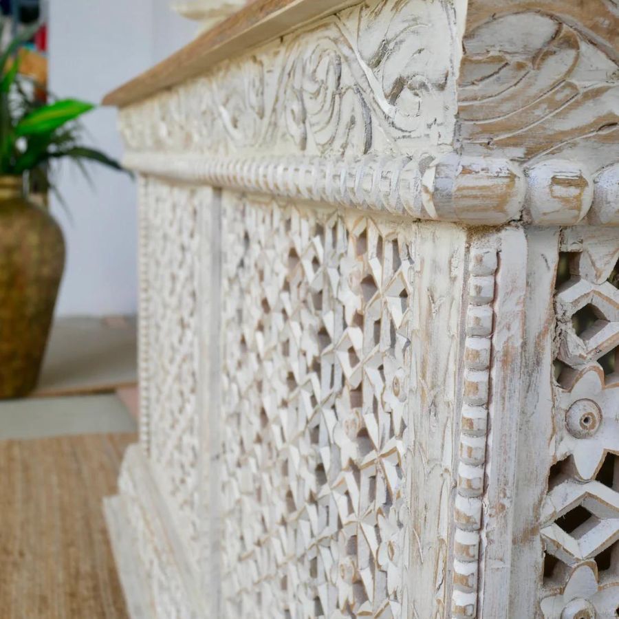 HandCarved White Finish Sideboard - NikTan Export