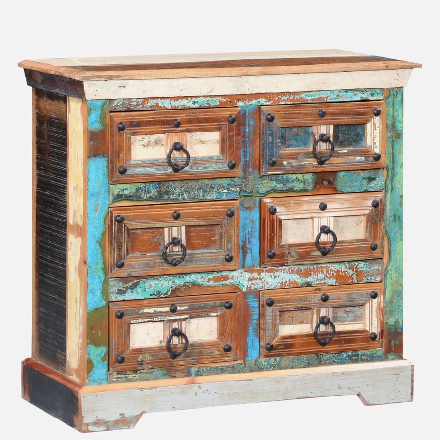 Jhalamand Reclaimed Wood Chest Of Drawers In Distress Finish - NikTan Export