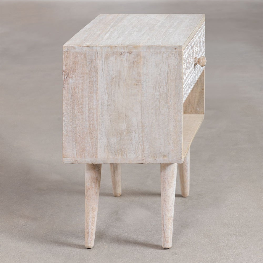 Handcarving Wood Bedside Table - NikTan Export