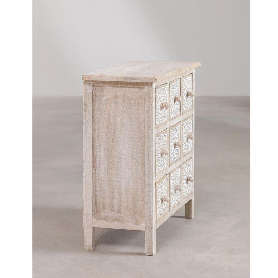 Whiten Hand Carved  Wood Chest of Drawers