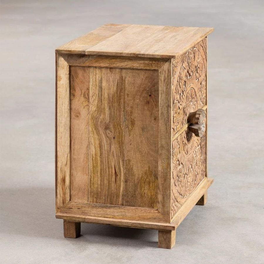 Hand Carved Bedside Table with Drawers - NikTan Export