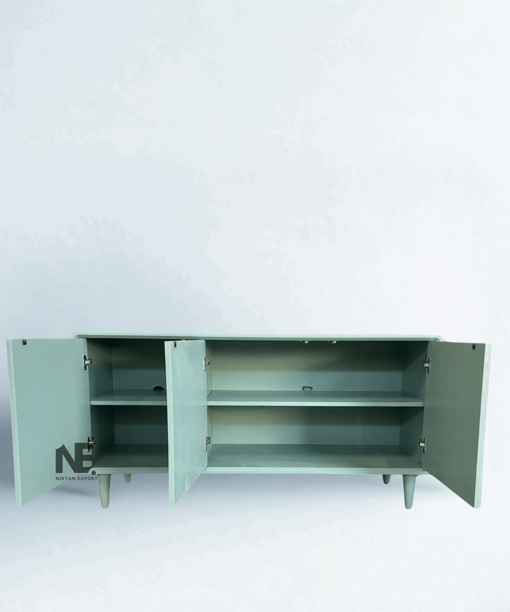 Sage Green Bone Inlay Media Console – Handcrafted Floral Entertainment Unit