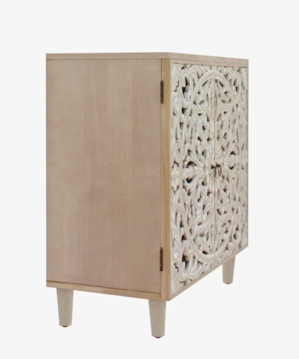 Styled sideboard in rustic-themed living room