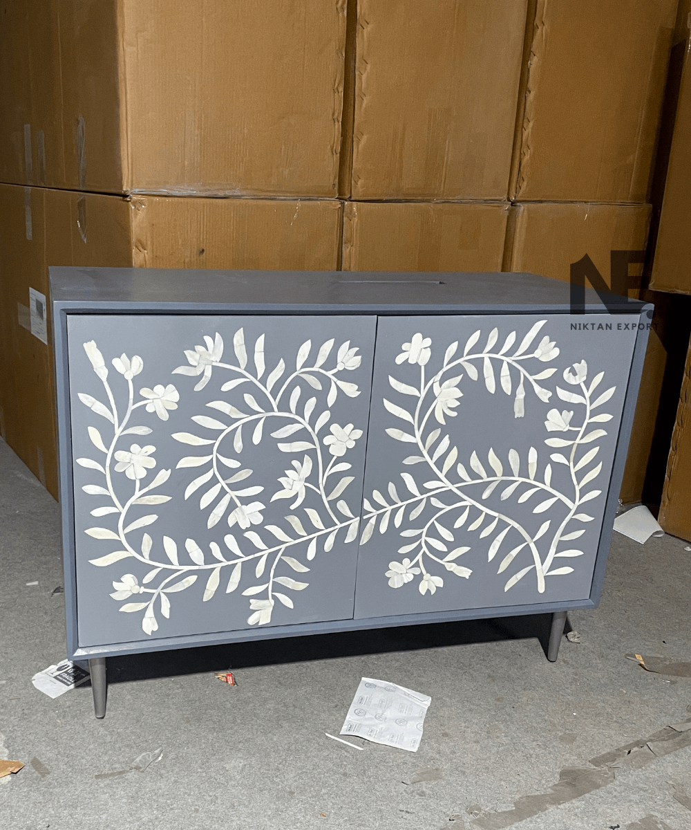Bone Inlay Chest of Drawers with 2-Door Cabinet – Handcrafted in India