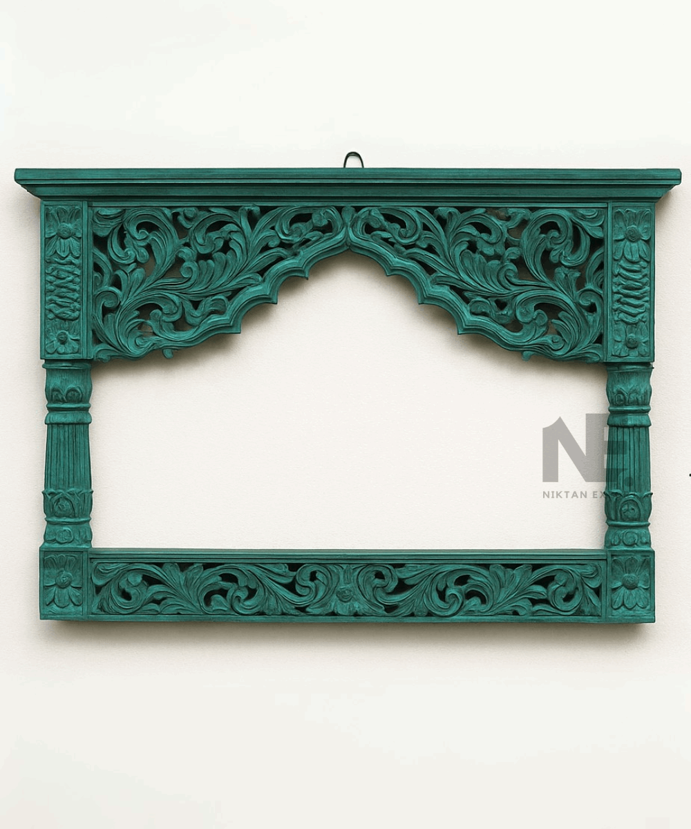 Hand Carved Mango Wood Jharokha Wall Hanging – Front Full View