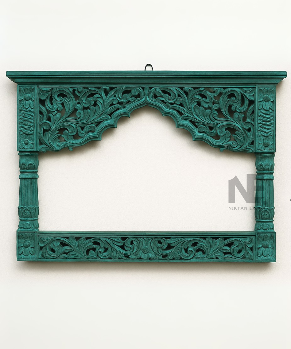 Hand Carved Mango Wood Jharokha Wall Hanging – Front Full View