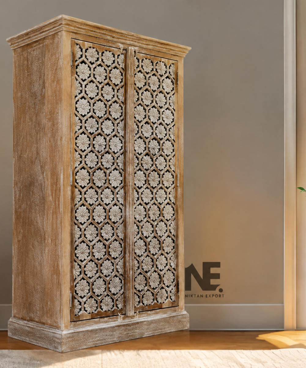 floral petal door mango wood wardrobe