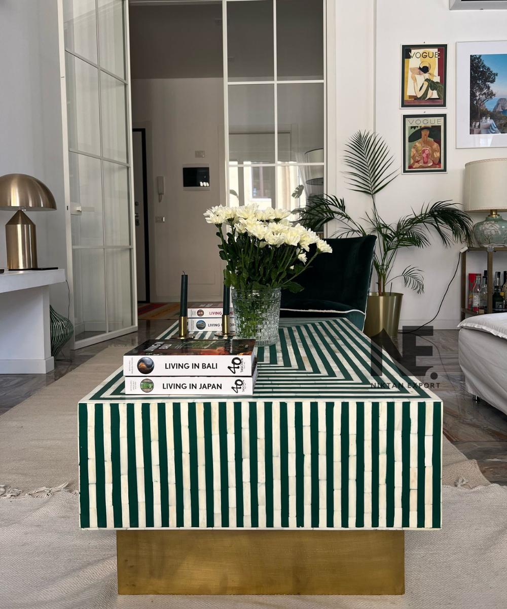 Coffee table styled in living room setting