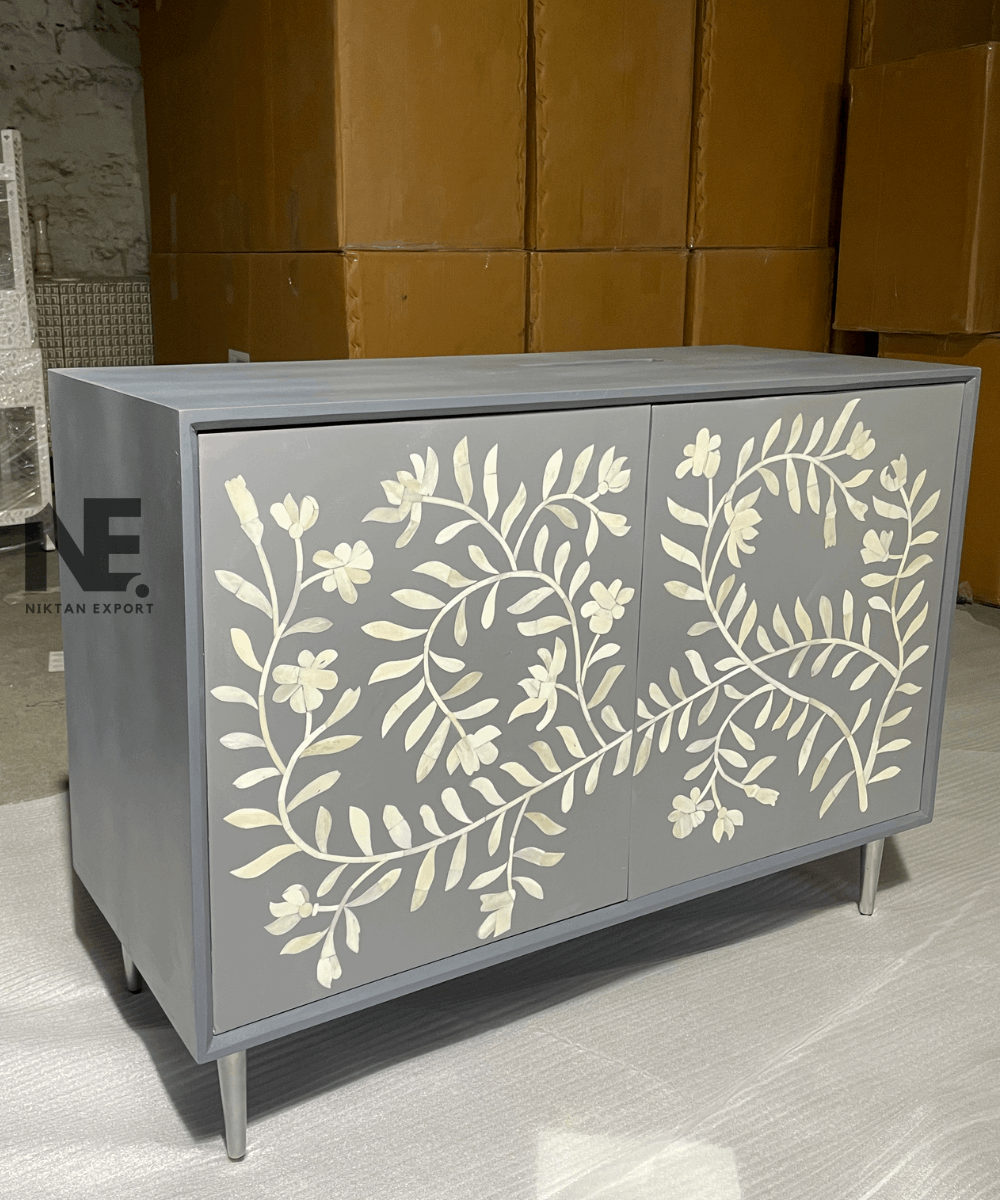 Cabinet doors open revealing interior storage