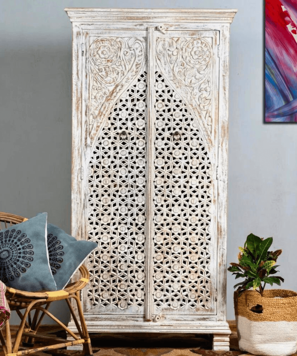 Niktan Export Elegant Wooden Carved Wardrobe Almirah Antique - NikTan Export