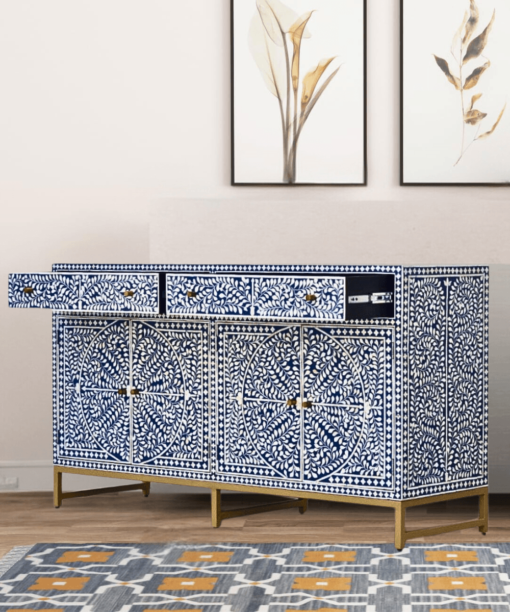 Niktan Export Bone Inlay Furniture Sideboard Scroll Vine - NikTan Export