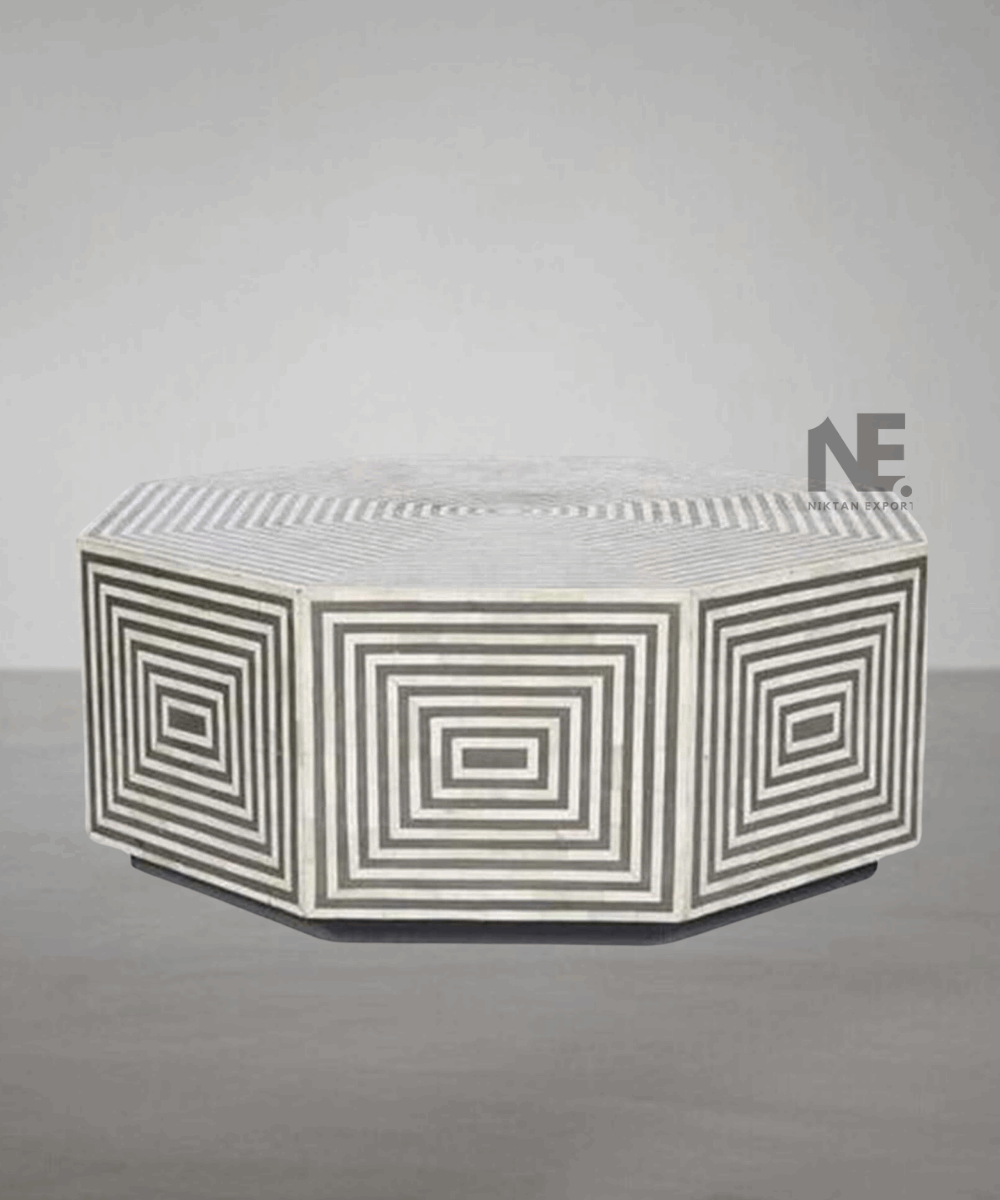 Close-up of bone and mother of pearl inlay with resin details