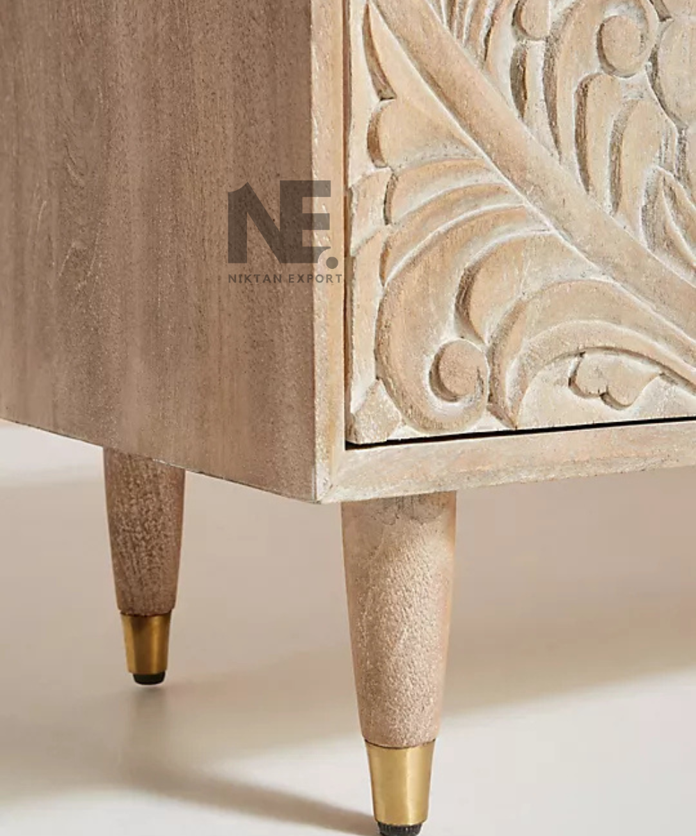 Decorative four-panel credenza with floral detailing