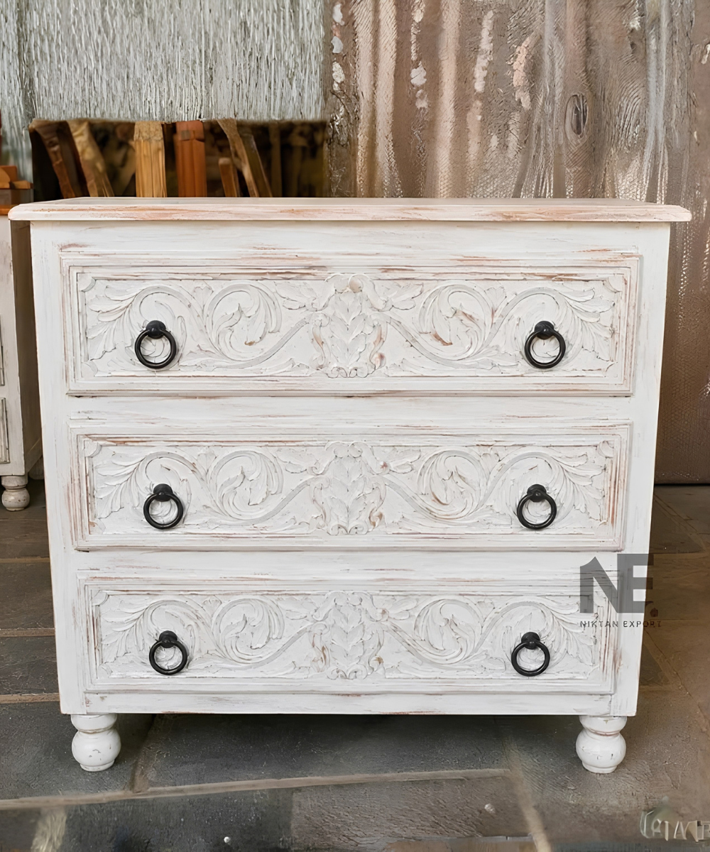 hand carved mango wood chest of drawers