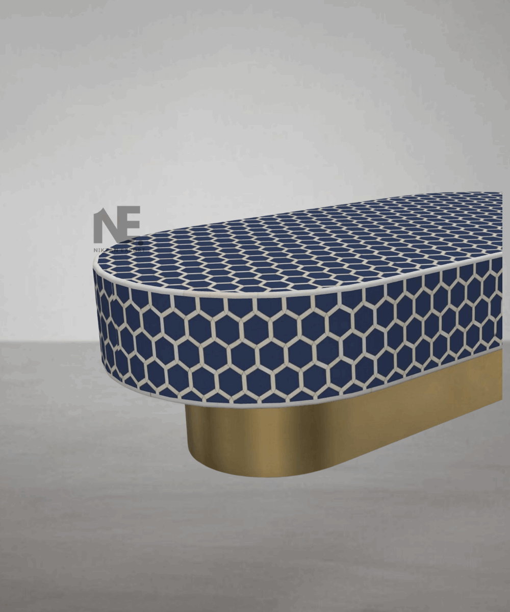 Top view of handcrafted honeycomb inlay design in bone and mother of pearl