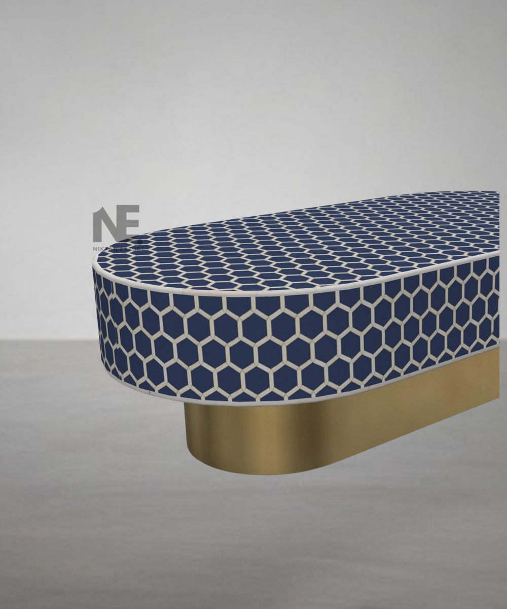 Top view of handcrafted honeycomb inlay design in bone and mother of pearl