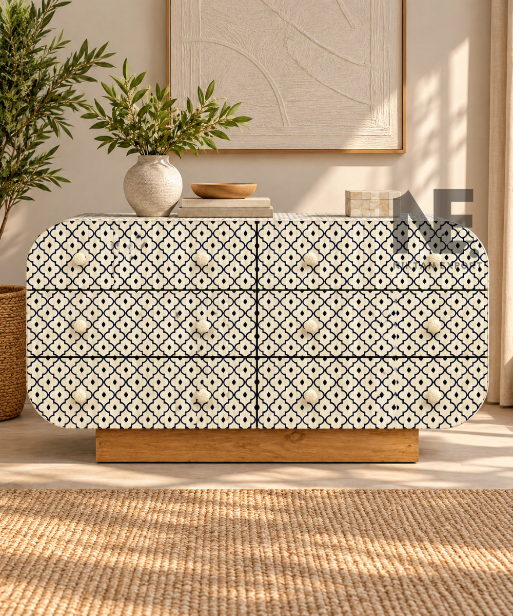 Bone inlay 6-drawer dresser