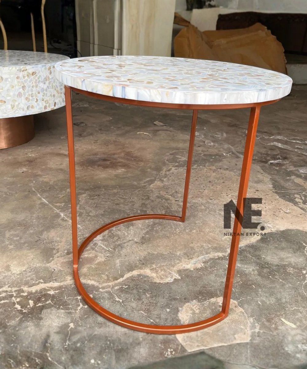 Handcrafted mother of pearl round table