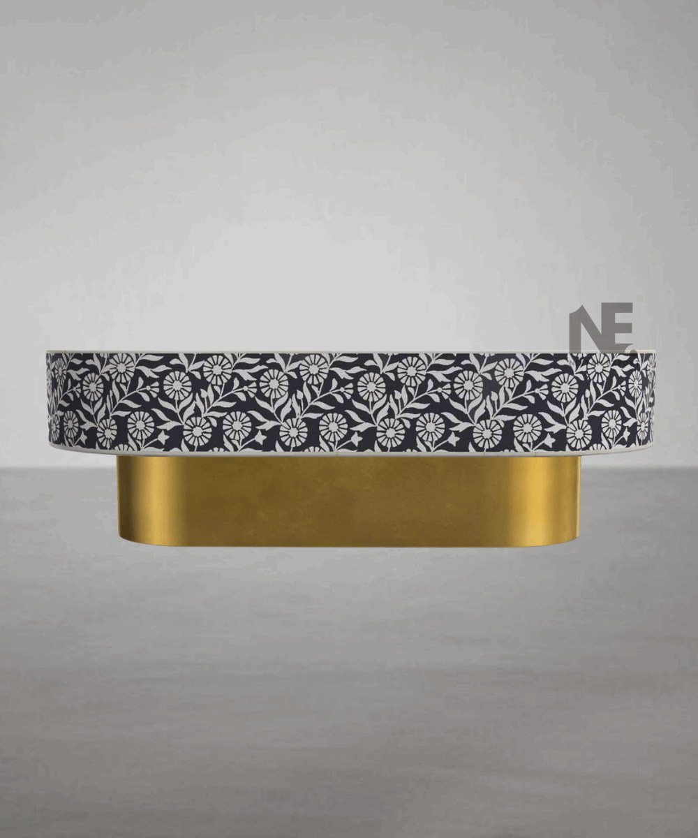 Top view showing detailed sunflower inlay pattern