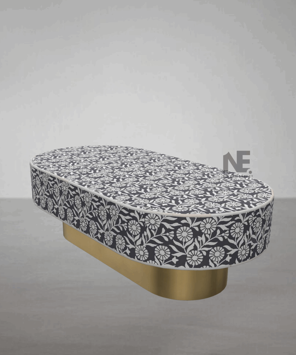 Close-up of inlaid bone and mother of pearl design