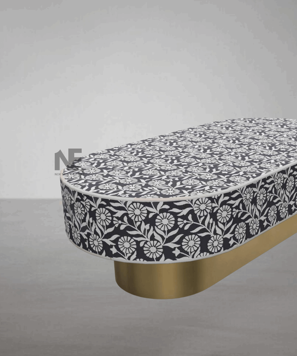 Side view showing brass-encased wooden base