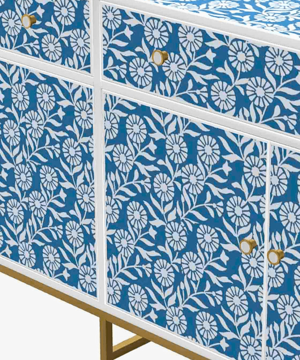 Niktan Export Teal Bloom Bone Inlay Sideboard in Matte Finish - NikTan Export