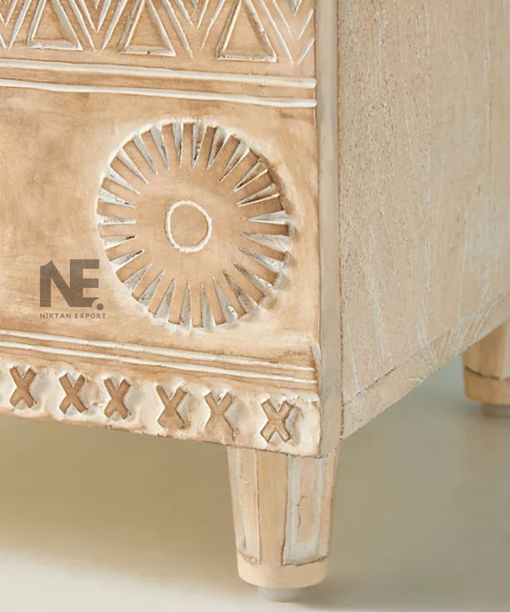 Wooden bedside cabinet with enclosed storage and open shelf