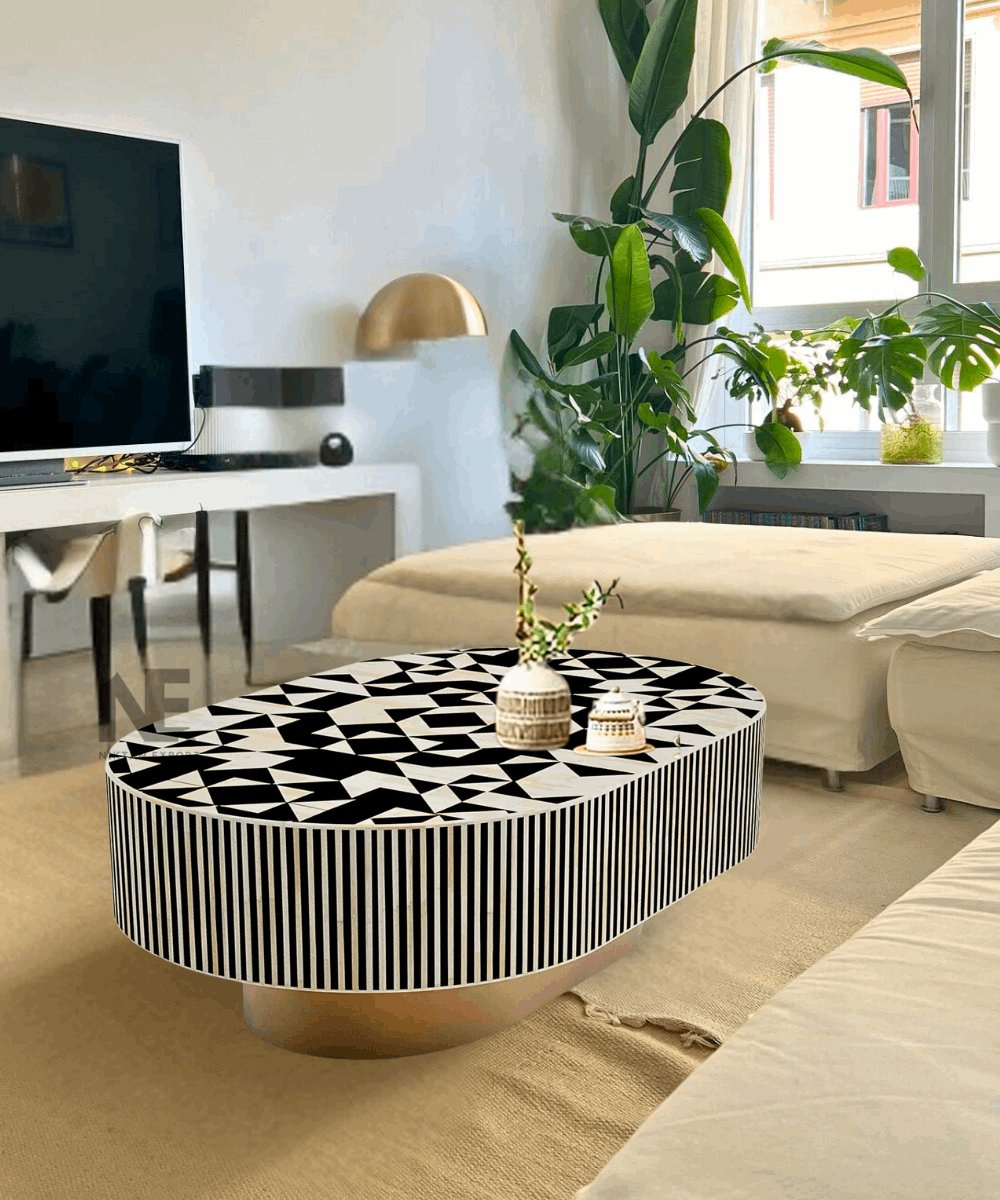 Jordan oval bone inlay coffee table – front view in black finish