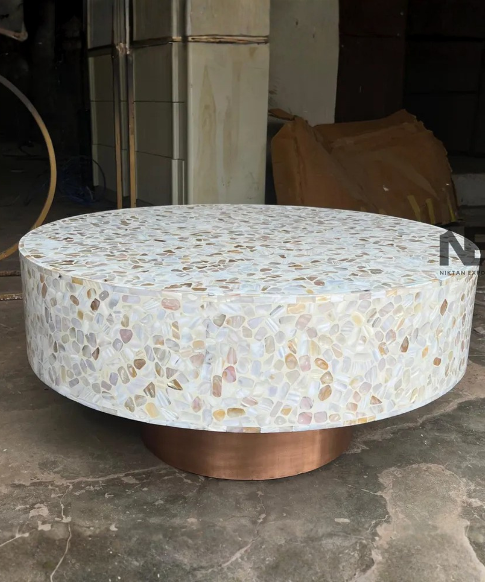 Decorative shell inlay coffee table