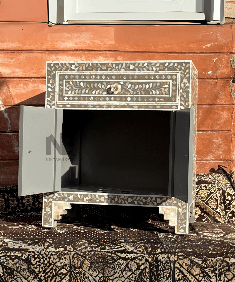 Grey MOP Table Styled in Modern Bedroom