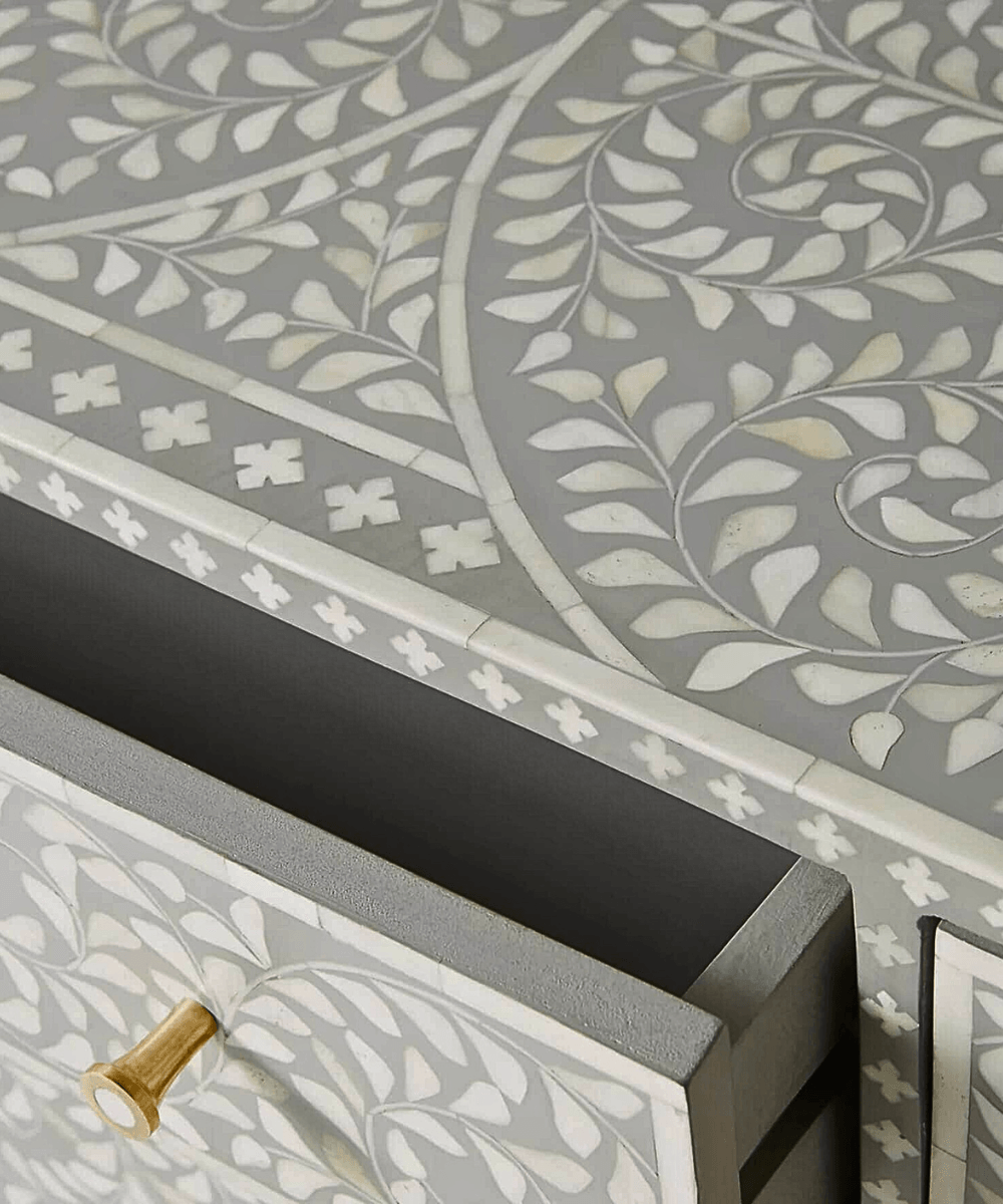 Niktan Export Grey Bone Inlay Chest of Drawers - NikTan Export