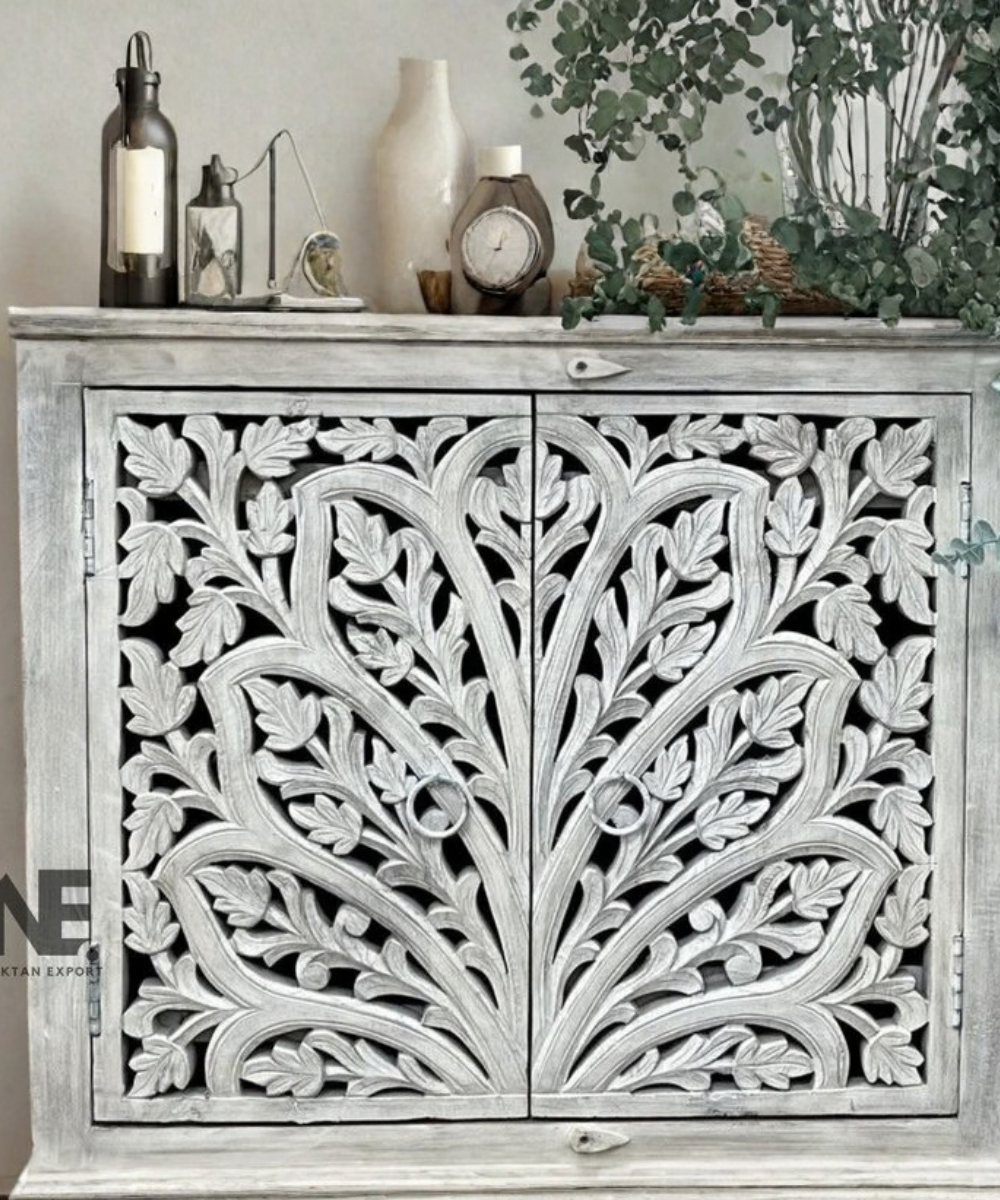 Hand-carved mango wood sideboard handmade in India