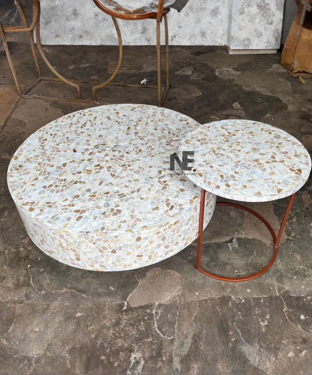 Natural shell inlay round coffee table