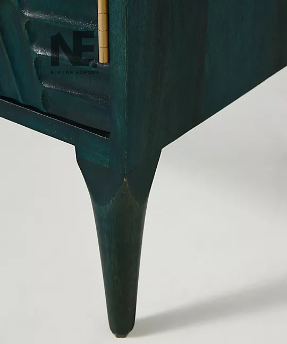 Decorative blue wooden cabinet with botanical carving