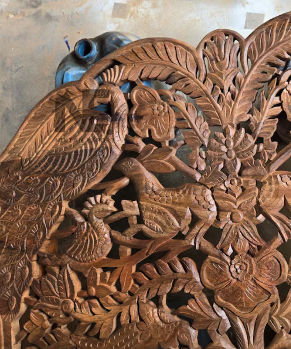 King size hand-carved wooden bed frame