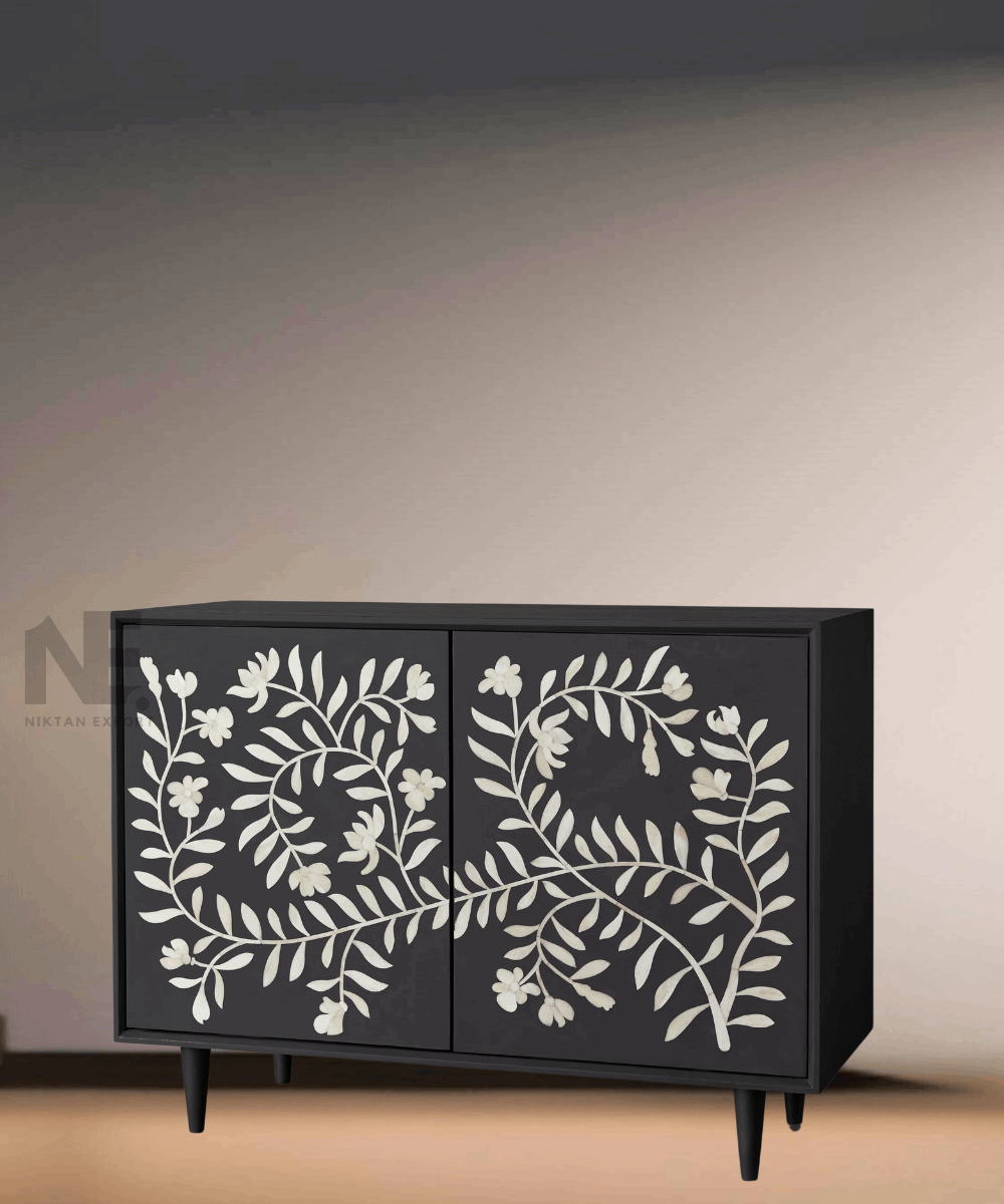 Side profile of black bone inlay chest